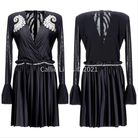 Callie Marco Bologna Pleated Spiral Jewel Statement Dress 8 - Picture 3 of 7